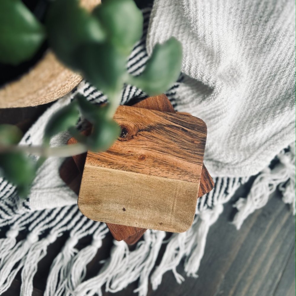 Rustic Natural Wood Coaster Set - Picture 3 of 3